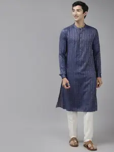 See Designs Men Blue Thread Work Kurta with Trousers
