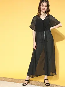 Berrylush Women Stylish Black Solid Sheer Shrug