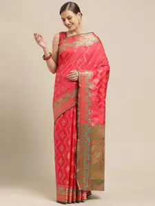 Saree Swarg Pink & Turquoise Blue Ethnic Motifs Woven Design Silk Blend Banarasi Sarees