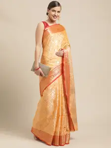 Saree Swarg Mustard & Gold-Toned Ethnic Motifs Woven Design Silk Blend Banarasi Sarees