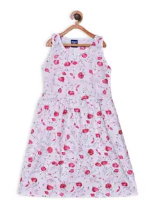 SWEET ANGEL Girls Pink Floral Printed A-Line Cotton Dress