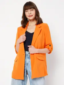 Vero Moda Women Orange Solid Single-Breasted Casual Blazers