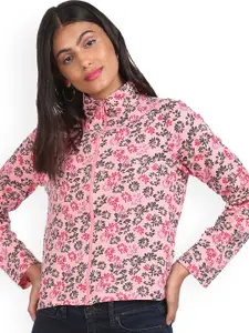 Sugr Women Pink High Neck Floral Print Sweatshirt