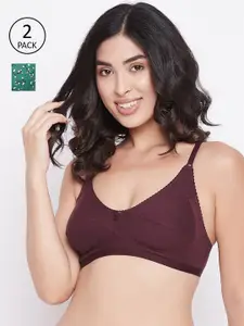 Clovia Pack Of 2 Green & Maroon Printed Non Padded Non-Wired Everyday Bra