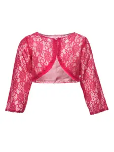 A Little Fable Girls Pink Crop Lace Ruffle Button Shrug