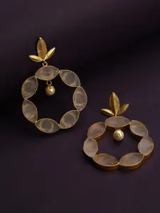 SOHI Brown Stone Studded Drop Earrings