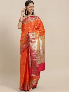 Chhabra 555 Orange Woven Design Kanjeevaram Saree