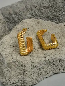 SOHI Gold-Toned Contemporary Half Hoop Earrings