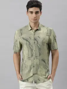 RARE RABBIT Men Green Custom Slim Fit Abstract Printed Casual Shirt