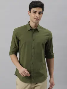 RARE RABBIT Men Green Custom Slim Fit Cotton Casual Shirt