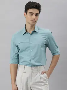 RARE RABBIT Men Blue Custom Slim Fit Cotton Casual Shirt