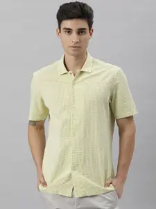 RARE RABBIT Men Yellow Textured Custom Slim Fit Cotton Casual Shirt