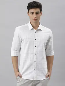 RARE RABBIT Men White Custom Slim Fit Grid Tattersall Checked Cotton Casual Shirt