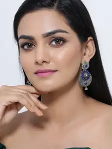 Silvermerc Designs Silver-Plated Blue & White Floral Drop Earrings