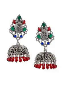 Silvermerc Designs Silver-Toned Oxidised  Jhumkas Earrings