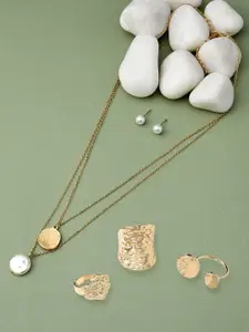 AMI Gold-Plated Layered Chain With Earrings & Rings