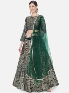 DIVASTRI Green & Gold-Toned Ready to Wear Lehenga & Unstitched Blouse With Dupatta
