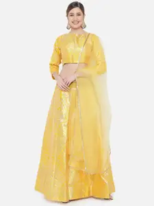 DIVASTRI Yellow & Gold Woven Design Ready to Wear Lehenga & Unstitched Choli With Dupatta