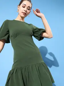 KASSUALLY Women Lovely Olive Solid Bustier Dress