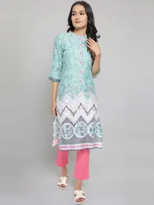 AURELIA Women Turquoise Blue Ethnic Motifs Printed Kurta