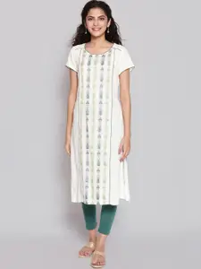 AURELIA Women Off White Geometric Printed Kurta