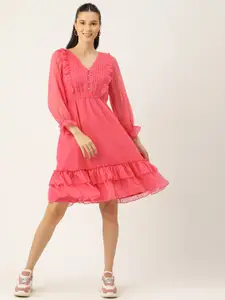 Antheaa Pink Chiffon Midi Dress