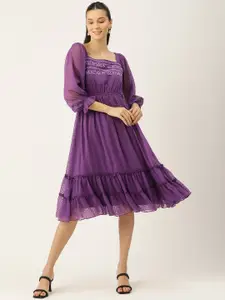 Antheaa Purple Chiffon Midi Dress