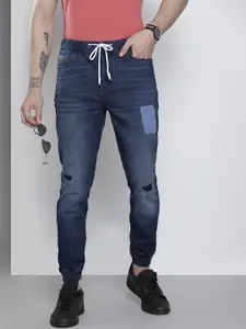 The Indian Garage Co Men Blue Slim Fit Light Fade Applique Stretchable Jeans