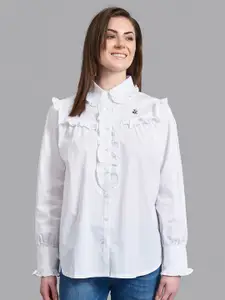 Beverly Hills Polo Club Women White Regular Fit Casual Shirt With Ruffle Detail
