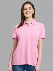 Beverly Hills Polo Club Women Pink Polo Collar Regular Fit T-shirt