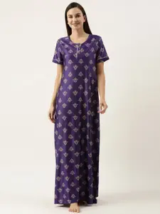 Bannos Swagger Purple Printed Maxi Nightdress