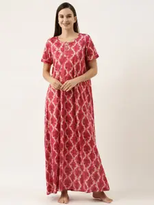 Bannos Swagger Red Printed Maxi Nightdress