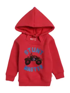 Bodycare Kids Boys Red Printed Hooded Sweatshirt