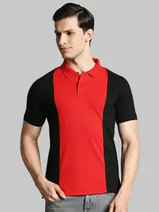 Parx Men Red & Black Colourblocked Cotton Polo Collar T-shirt