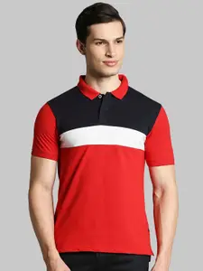 Parx Men Red & White Colourblocked Polo Collar Regular-Fit T-shirt