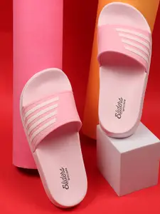 WELCOME Women Pink Striped Sliders