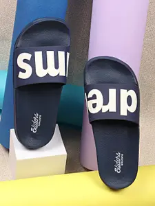 WELCOME Women Navy Blue & White Printed Sliders