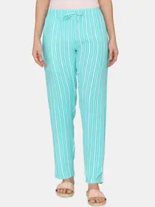 Coucou by Zivame Blue Striped Viscose Rayon Woven Lounge Pants
