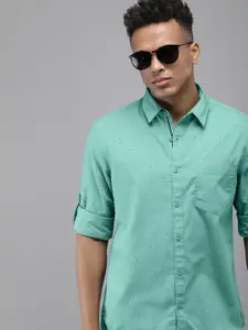 The Roadster Lifestyle Co Men Turquoise Blue Printed Casual Shirt