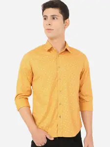 Greenfibre Men Yellow Slim Fit Printed Pure Cotton Casual Shirt
