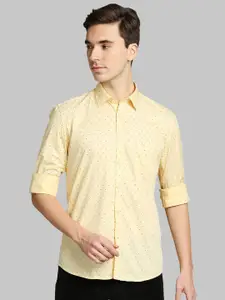 Parx Men Yellow Slim Fit Printed Cotton Casual Shirt