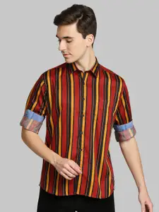 Parx Men Red Slim Fit Striped Cotton Casual Shirt