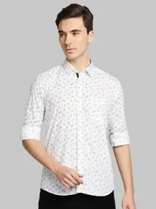 Parx Men White Slim Fit Floral Printed Cotton Casual Shirt