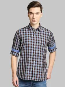 Parx Men Brown Slim Fit Checked Cotton Casual Shirt