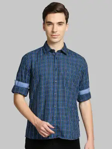 Parx Men Blue Slim Fit Checked Cotton Casual Shirt