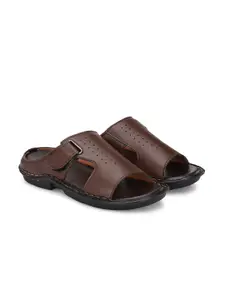 DERBY KICKS Men Brown & Black Synthetic Comfort Sandals