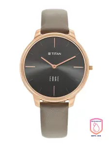 Titan Women Black Dial & Brown Leather Straps Analogue Watch