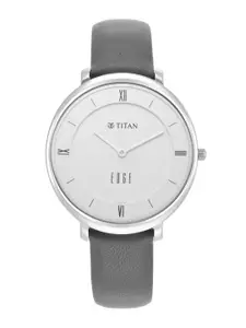 Titan Women Silver-Toned Dial & Grey Leather Straps Analogue Watch