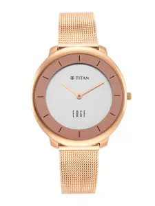 Titan Women Rose Gold-Toned Dial & Rose Gold Toned Stainless Steel Bracelet Style Straps Analogue Watch
