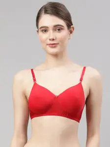 PrettyCat Red Solid Lightly Padded Non Wired Cotton T-shirt Bra